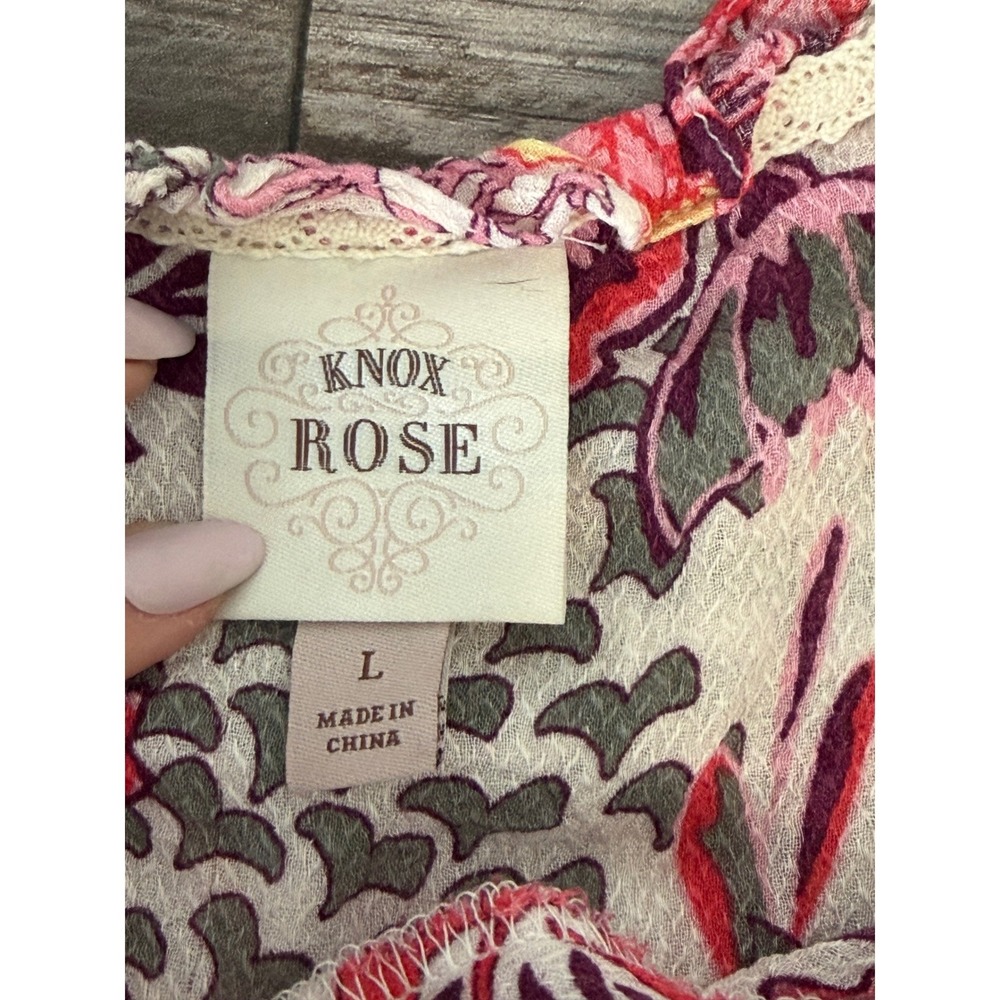 Knox Rose Floral Sleeveless Blouse Size Large Boho Peasant Top Pink Red - Picture 5 of 6